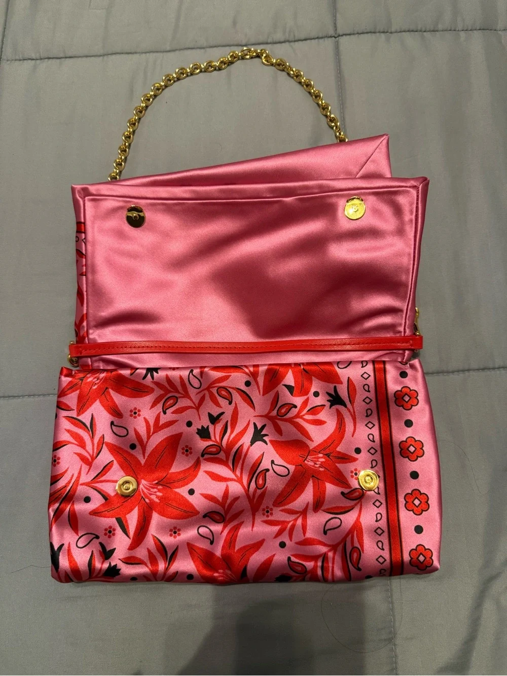 kate spade Pink and Red Floral Satin Chain-Handle Clutch